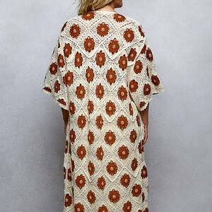 POL Open Front Crochet Long Cardigan